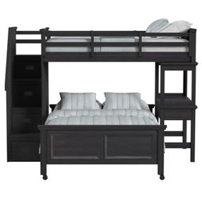 Brooklyn Charcoal Twin Over Full Storage Loft Bed with Staircase and Integrated Speaker Desk