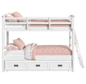 Brooklyn White Twin Over Twin Bunk Bed with Ladder and Trundle