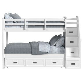 Brooklyn White Twin Over Twin Storage Bunk Bed with Staircase and Trundle
