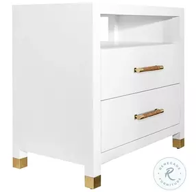 Hancock Lacquered White 2 Drawer Side Table