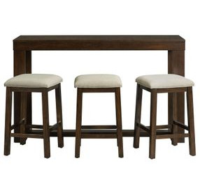 Drew Dark Taupe and Dark Walnut Upholstered 4 Piece Bar Table Set with USB Charging