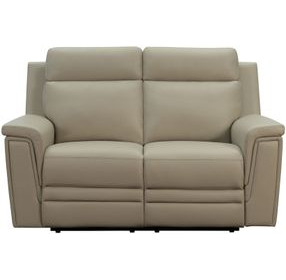 Harper Berlin Taupe Leather 64" Power Reclining Loveseat with Power Lumbar and USB Charging
