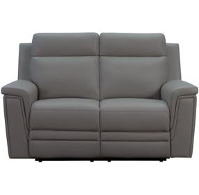 Harper Berlin Cement Leather 64" Power Reclining Loveseat with Power Lumbar and USB Charging