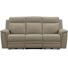 Harper Berlin Taupe Leather 85" Power Reclining Sofa with Power Lumbar and USB Charging