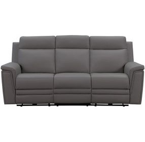 Harper Berlin Cement Leather 85" Power Reclining Sofa with Power Lumbar and USB Charging