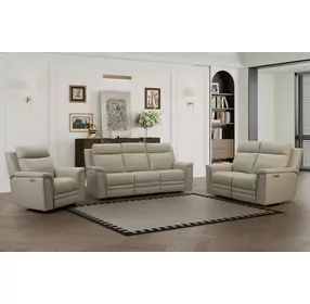 Harper Berlin Taupe Leather Power Reclining Living Room Set with Power Lumbar and USB Charging