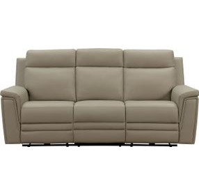 Harper Berlin Taupe Leather 85" Power Reclining Sofa with Power Lumbar and USB Charging