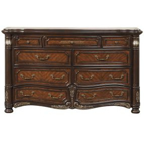 Bella Notte Mahogany Brown 9 Drawer Marble Top Dresser