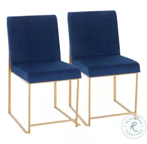 Fuji Blue High Back Velvet And Gold Metal Dining Chair Set Of 2