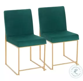 Fuji Green High Back Velvet And Gold Metal Dining Chair Set Of 2