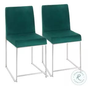 Fuji Green High Back Velvet And Brushed Stainless Steel Dining Chair Set Of 2