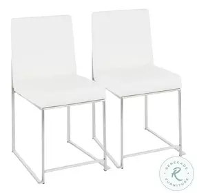 Fuji White High Back And Brushed Stainless Steel Dining Chair Set Of 2