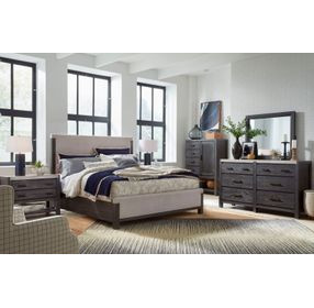 Plum Creek Ravenwood Black and Elite Dove Upholstered Panel Bedroom Set