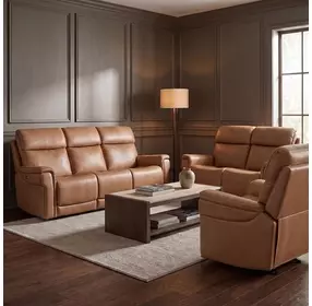 Celeste Sahara Sandalwood Leather Zero Gravity Power Reclining Living Room Set With Power Headrest