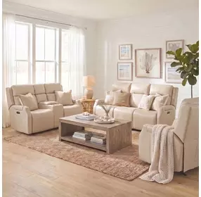 Nelson Salvo Beige Leather Zero Gravity Power Living Room Set with Power Headrests And Lumbar