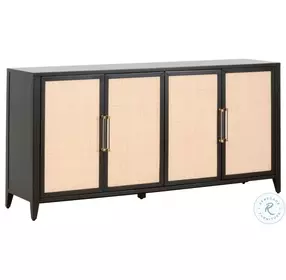 Holland Brushed Black Acacia And Natural Rattan Media Sideboard