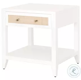 Holland Matte White And Natural Rattan 1 Drawer Side Table
