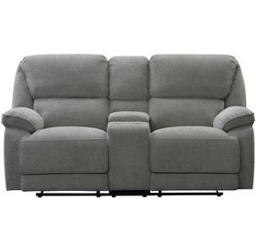 Hooper Alma Gray 78" Manual Reclining Loveseat with Console