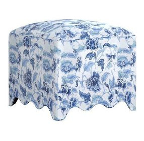 Artisan Upholstery Indigo and White Upholstered Square Lowry Ottoman