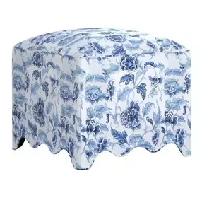 Artisan Upholstery Indigo and White Upholstered Square Lowry Ottoman