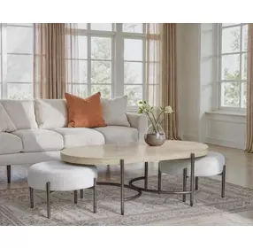 Jennings Edgecomb Gray and Weathered Antique Nickel Oval Occassional Table Set with 2 Ottomans