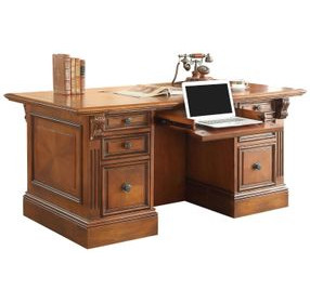 Huntington Antique Vintage Pecan Double Pedestal Executive Desk