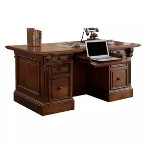 Huntington Antique Vintage Pecan Double Pedestal Executive Desk