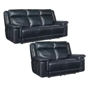 Arthur Cosmos Cobalt Leather Lay Flat Power Reclining Living Room Set With Power Headrest And Lumbar