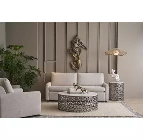 Oasis Antique Nickel and Quartz Top Occassional Table Set