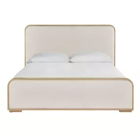 Voyage Ivory and White Oak Queen Upholstered Panel Bed
