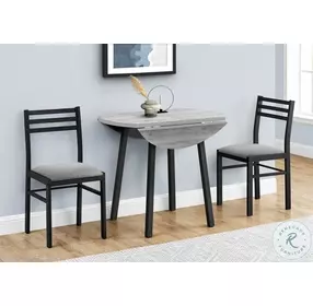 1007 Black Metal And Grey Laminate Drop Leaf 3 Piece Dining Table Set