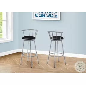 2399 Black Leather Look Swivel Bar Stool Set Of 2