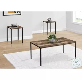 7893P Brown Reclaimed Laminate And Black Metal 3 Piece Occasional Table Set