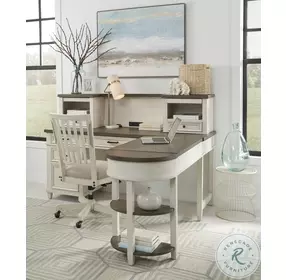 Caraway Aged Ivory L Shaped Home Office Set with Hutch