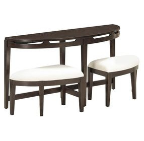 Sutton French Roast Demilune Sofa Table with Stools