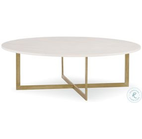 Nest White Honed Stone And Matte Brass Large Round Cocktail Table