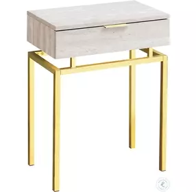 Beige Marble and Gold 24" Accent Table
