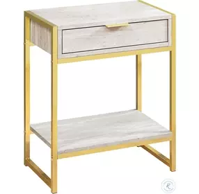 Beige Marble and Gold Metal 24" Drawer Accent Table
