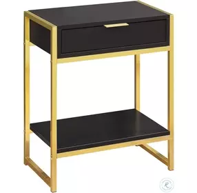 Cappuccino and Gold Metal 24" Drawer Accent Table