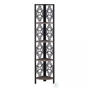 3621 Dark Taupe And Black 62" Corner Bookcase