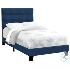 5918T Navy Blue Twin Upholstered Panel Bed