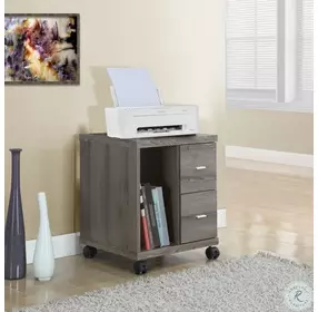 Dark Taupe Reclaimed-Look 2 Drawer Castor Computer Stand
