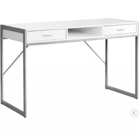 White and Silver Metal 2 Drawer 48" Computer Desk