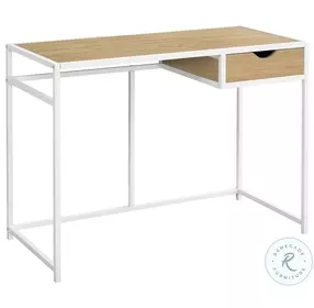 7575 Natural And White Metal 1 Drawer 42" Computer Desk