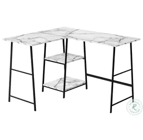 7595 White Marble and Black 48" Computer Desk