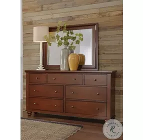 Cambridge Brown Cherry Double Dresser with Rectangular Mirror