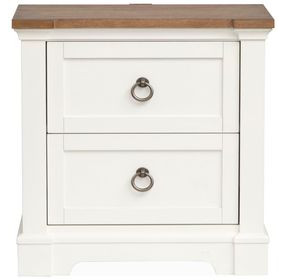 Crownfall Whisper White and Cerused Nutmeg 2 Drawer Nightstand with USB Charging