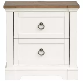 Crownfall Whisper White and Cerused Nutmeg 2 Drawer Nightstand with USB Charging