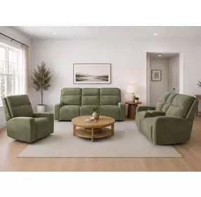 Traxton Jasper Moss Zero Gravity Triple Power Reclining Living Room Set with USB Charging
