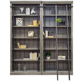 Avondale Rustic Gray 2 Tall Bookcase Wall with Ladder